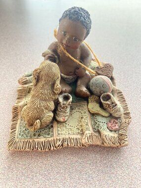 Sarah's Attic Little Baby Boy playing with Ball and Dog, Black Heritage